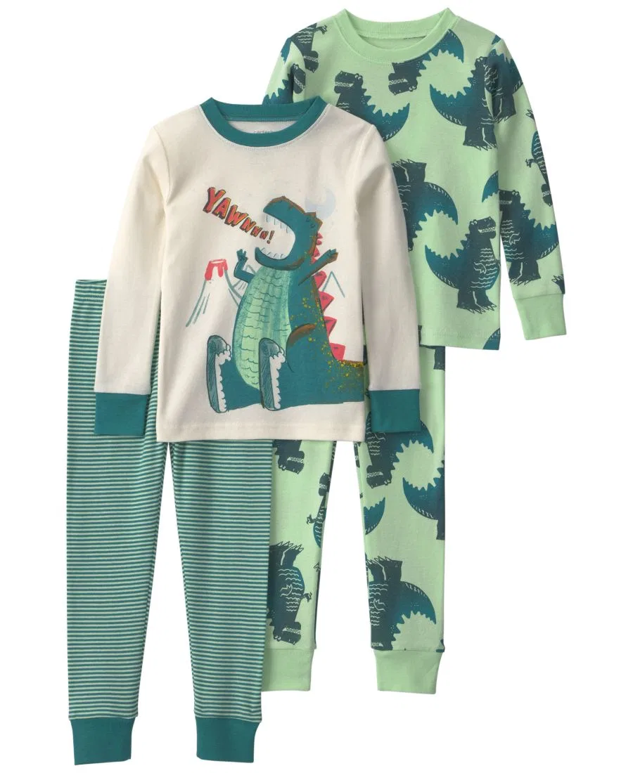 Комплект пижам из хлопка с динозаврами и полоской, 4 предмета Carter's, Green/Cream
