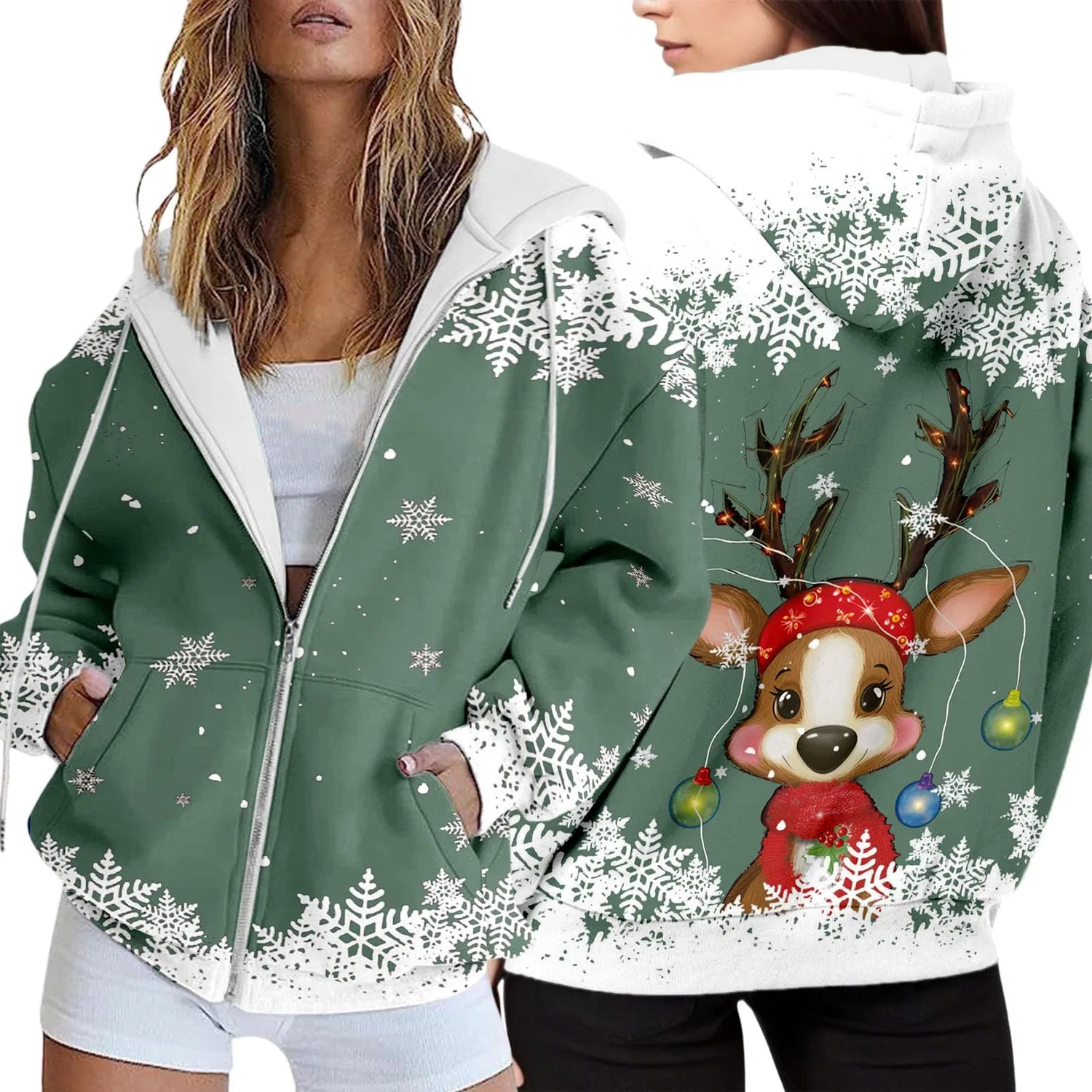 Женский кардиган с капюшоном и принтом Noel Cardigan, verde chiaro