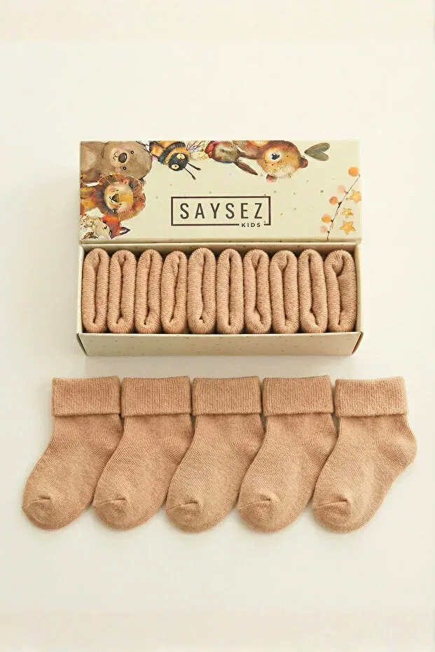 Детские носки хлопковые Organic cotton unisex 5-piece boxed premium newborn baby socks Saysez, Beige