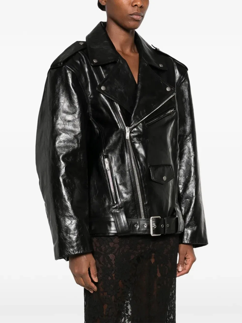 Куртка-косуха из зернистой кожи SAINT LAURENT, черный — фото 3