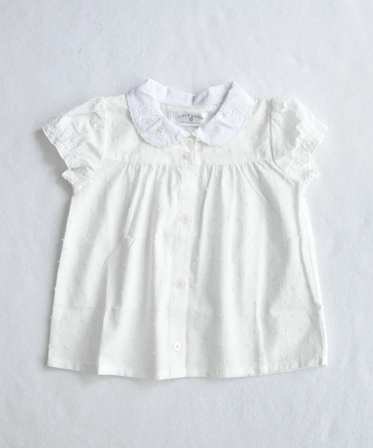 Детская блузка с коротким рукавом с вышивкой вишни coto cotte, White