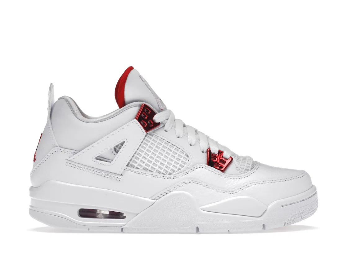 Детские кроссовки для мальчиков с контрастными элементами Jordan 4 Retro Metallic Red Jordan, White/University Red-Metallic Silver