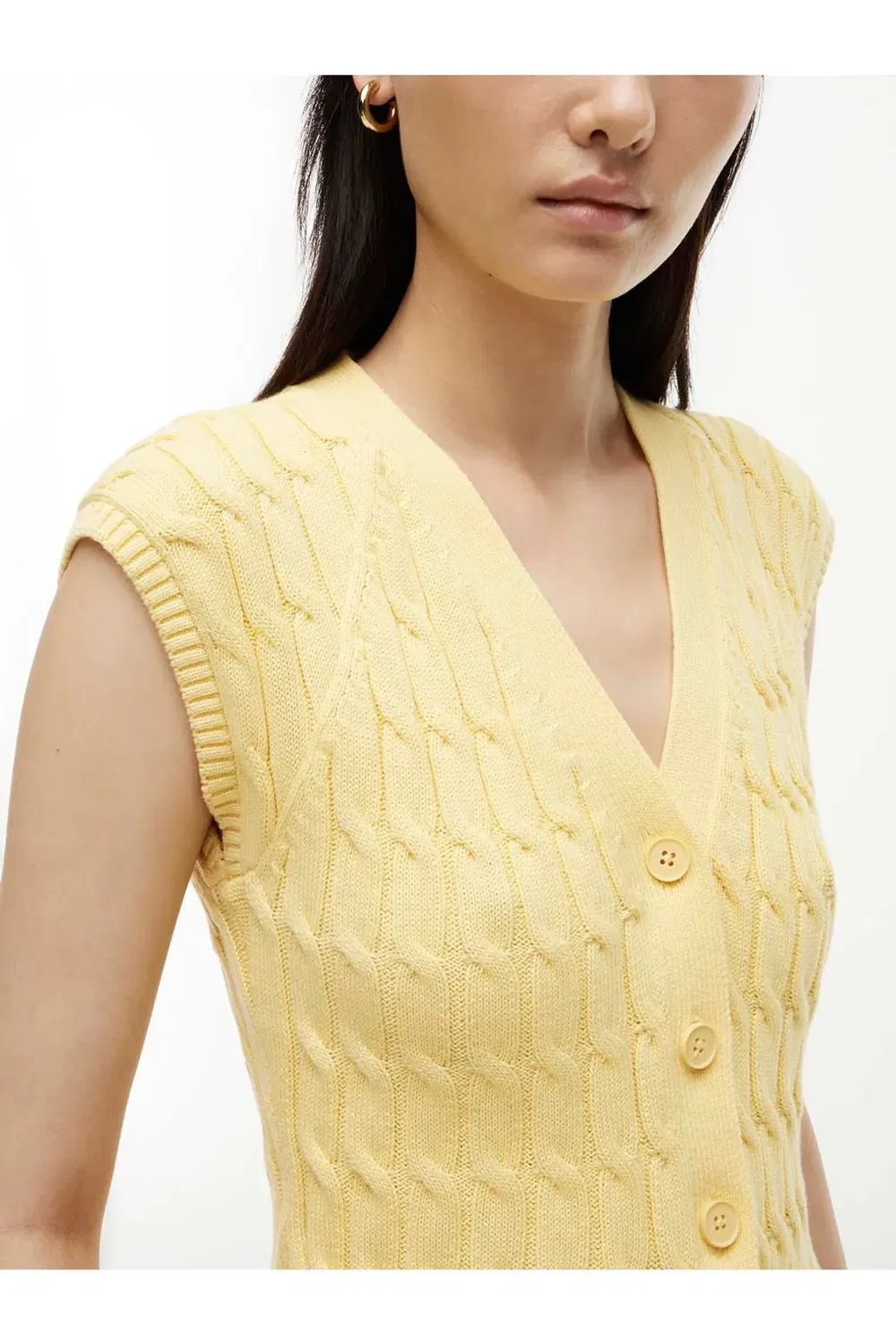 Женский вязаный жилет с кабельным узором Mid GG Tommy Hilfiger, Yellow — фото 3