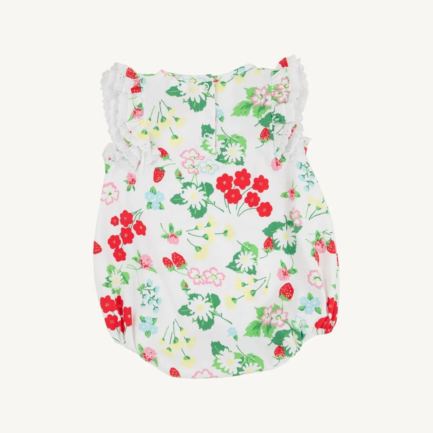 Детский боди-комбинезон с оборками и рукавами-крылышками Ruehling Ruffle Pima Bubble The Beaufort Bonnet Company, Berry Sweet/Worth Ave White — фото 4