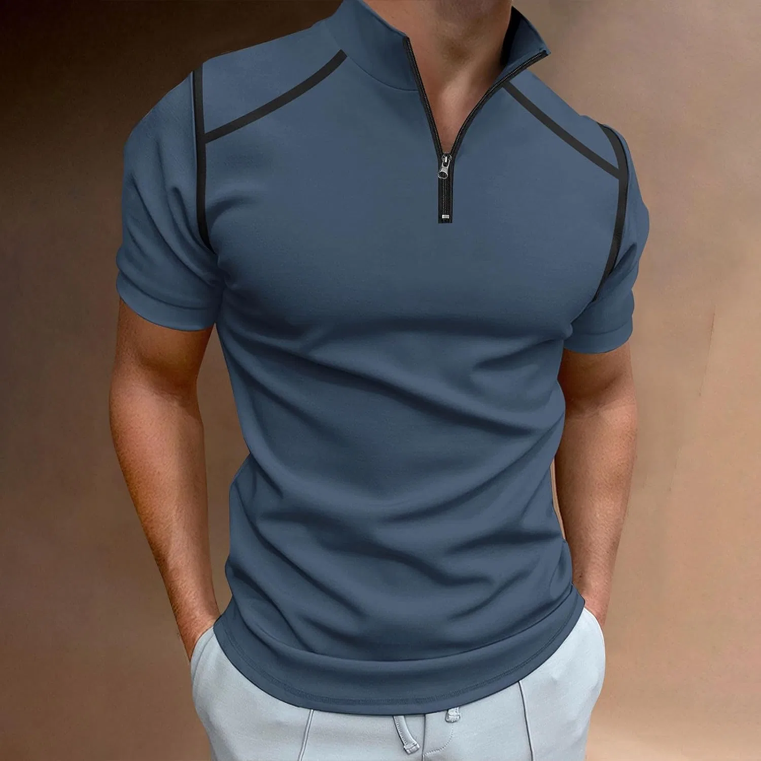 Мужская футболка-поло с принтом, Muscle Fit, Short Sleeve, серый — фото 2