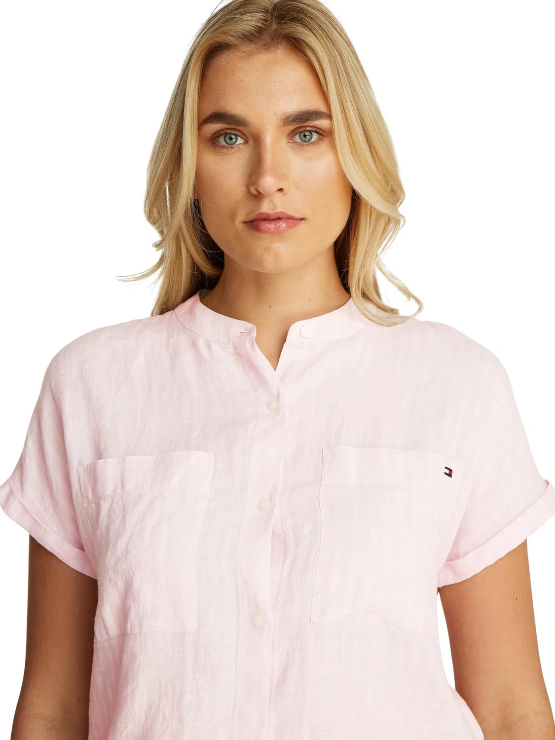 Женская блуза льняная без воротника Tommy Hilfiger, Pink (Foggy Pink Stp) — фото 3