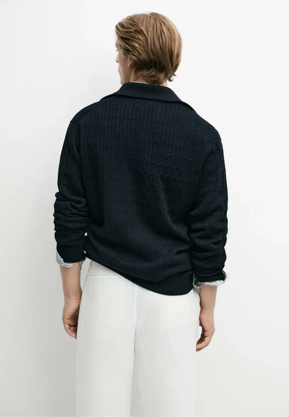 Кардиган из 100% хлопка, плетеный Massimo Dutti, Mottled Dark Blue — фото 3