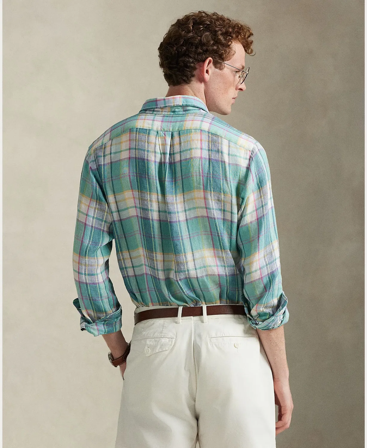 Мужская рубашка из льна с клетчатым принтом Classic Fit Polo Ralph Lauren, Verde — фото 2