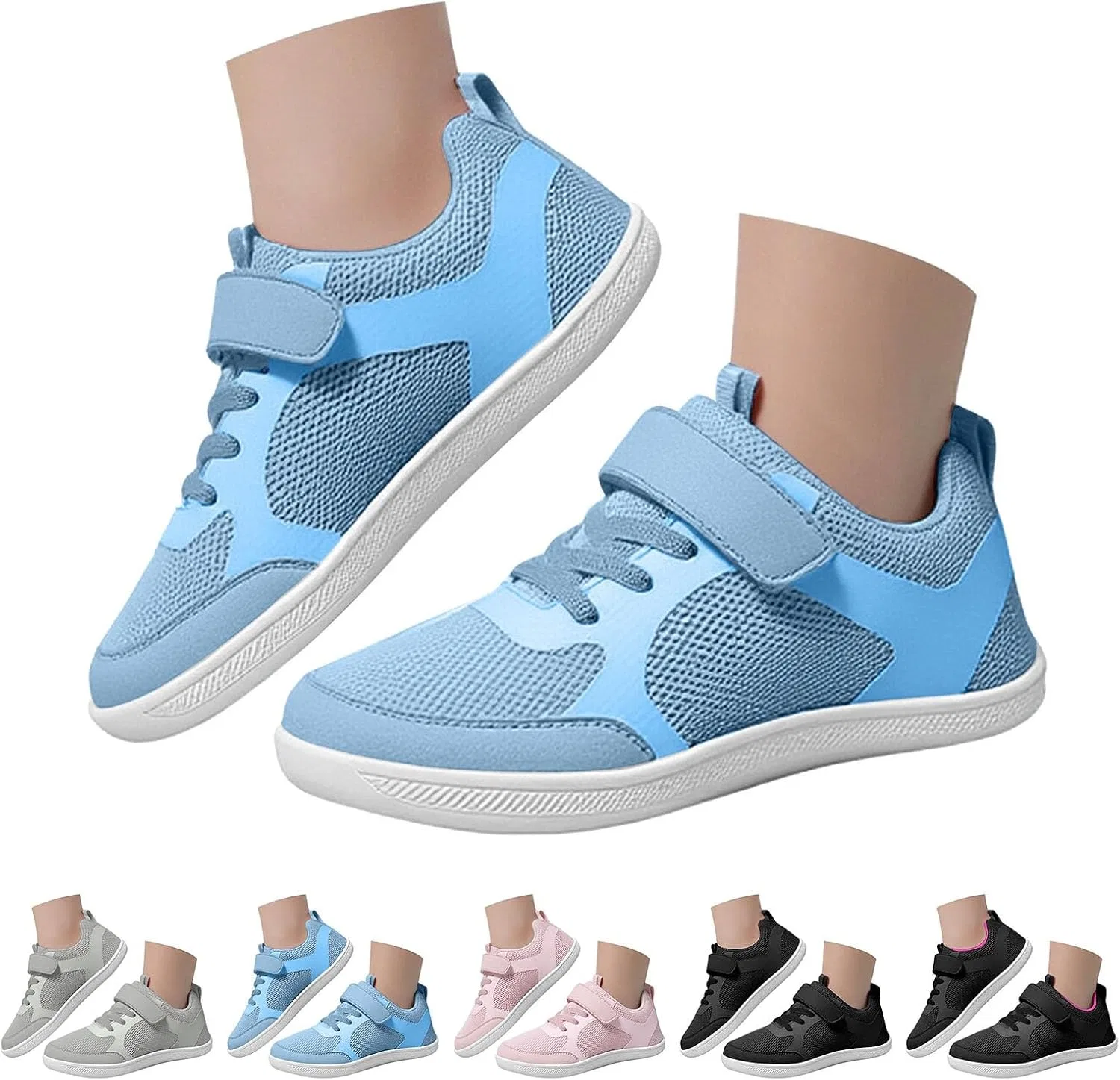 Детские дышащие кроссовки из сетки без шнуровки с плоской подошвой, Blue