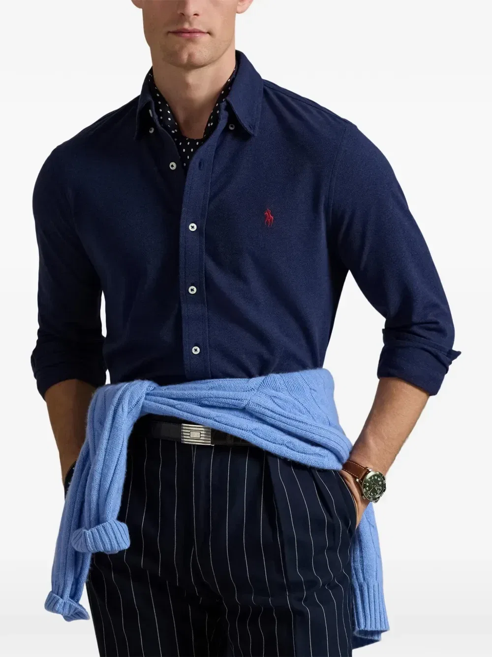 Рубашка Featherweight с длинными рукавами и вышивкой Polo Ralph Lauren, синий — фото 3