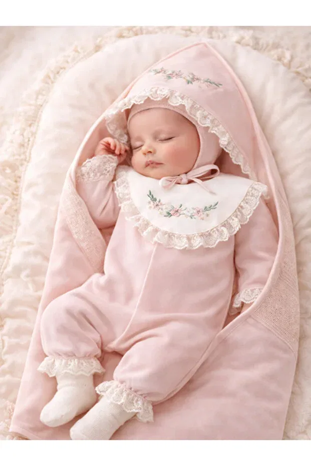 Детский комплект одежды для новорожденных девочек с вышивкой Velvet Cross-Stitch Embroidered Naka Concept, Pink