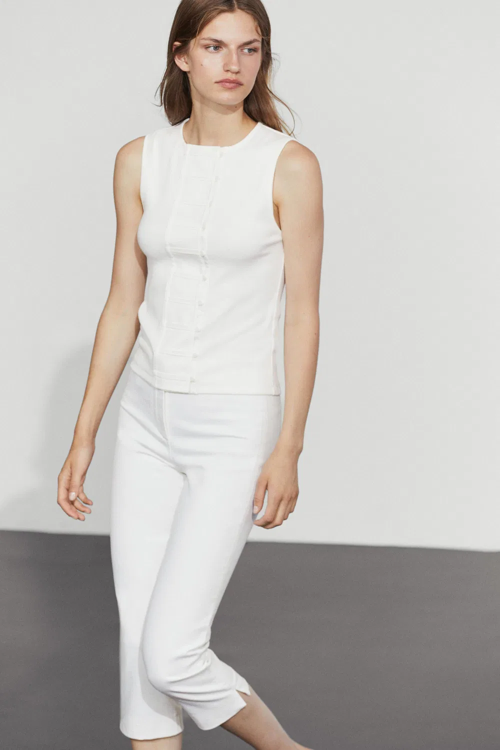 Футболка Massimo Dutti с нагрудником, кремовая — фото 2