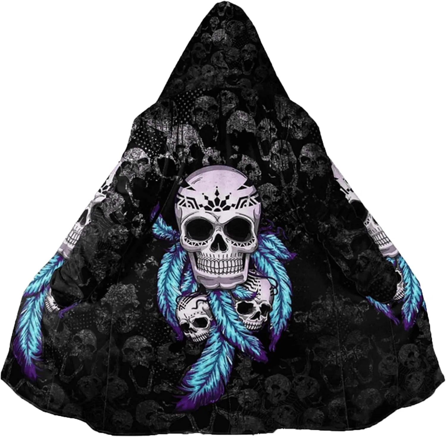 Женское пальто-плащ с капюшоном, с принтом, Viking Odin God, Skull