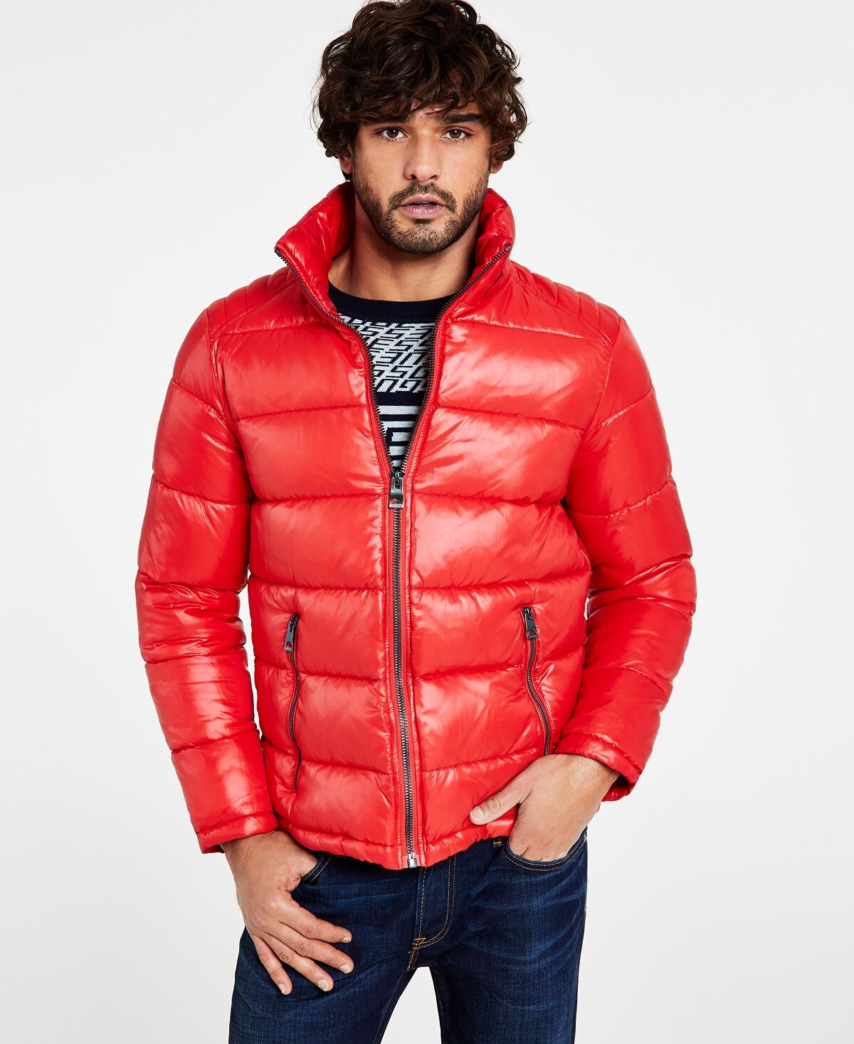 

Мужской пуховик с капюшоном GUESS, Красный, Мужской пуховик с капюшоном GUESS