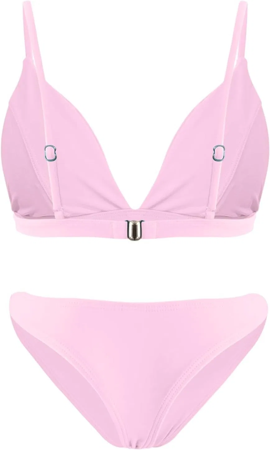 Женский бикини-комплект с глубоким V-вырезом и высокой талией, Pink — фото 4