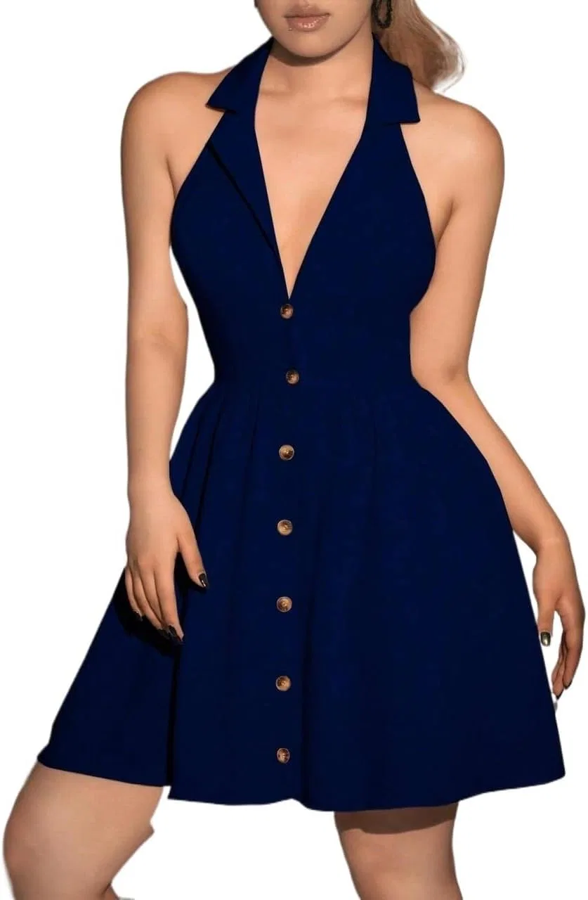 Женское мини-платье-рубашка с воротником-лацканом, Royal Blue