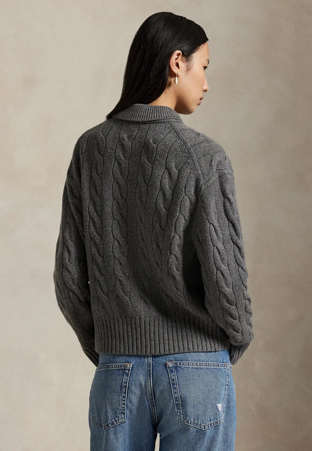 Свитер-Поло из шерсти и кашемира крупной вязки Polo Ralph Lauren, Flannel Grey Heather — фото 3