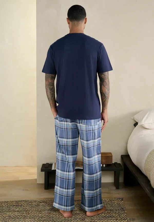 Пижамный комплект из хлопка Regular fit check short sleeve set Next, синий — фото 2