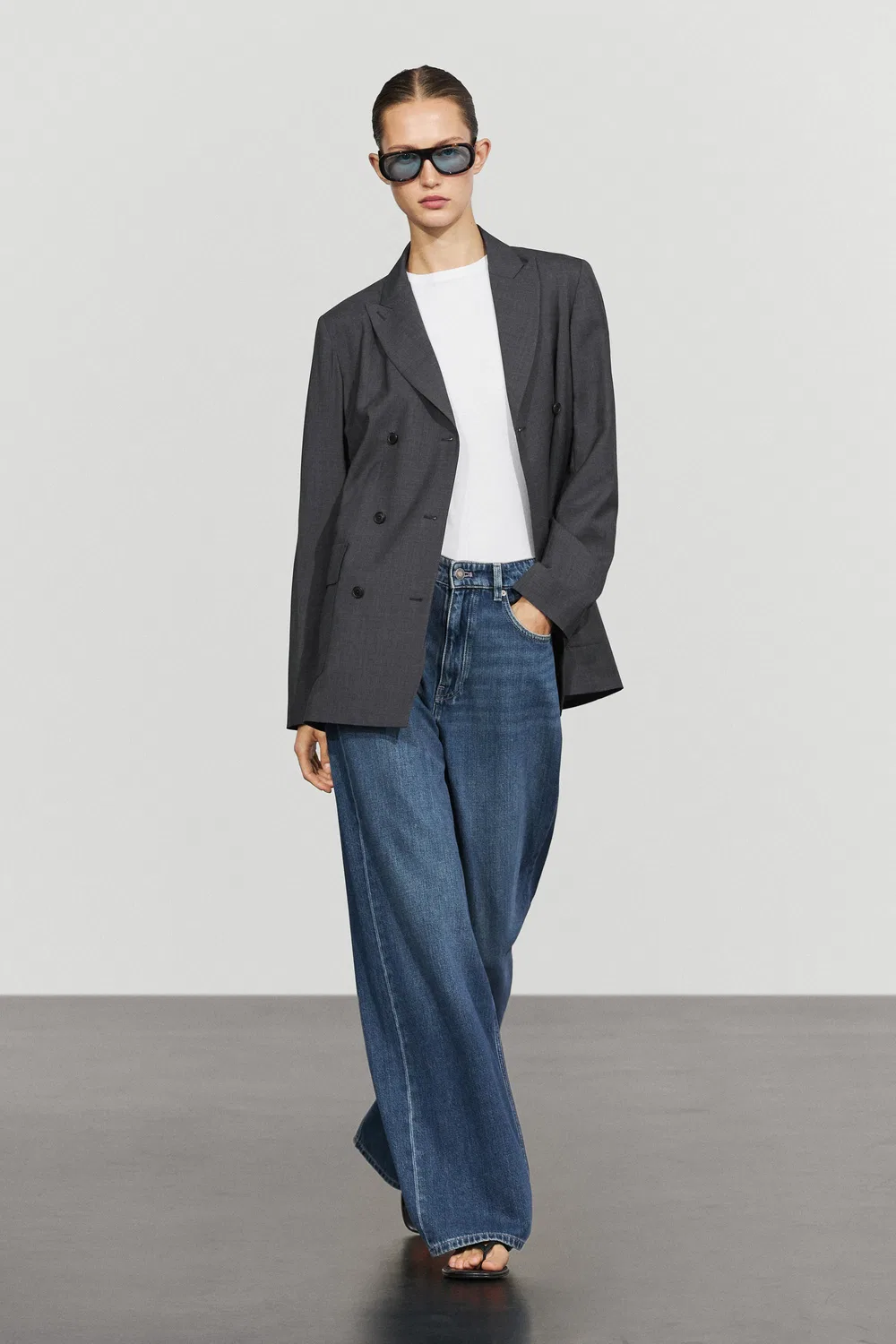 Блейзер Massimo Dutti Double-Breasted With Pocket Detail, темно-серый