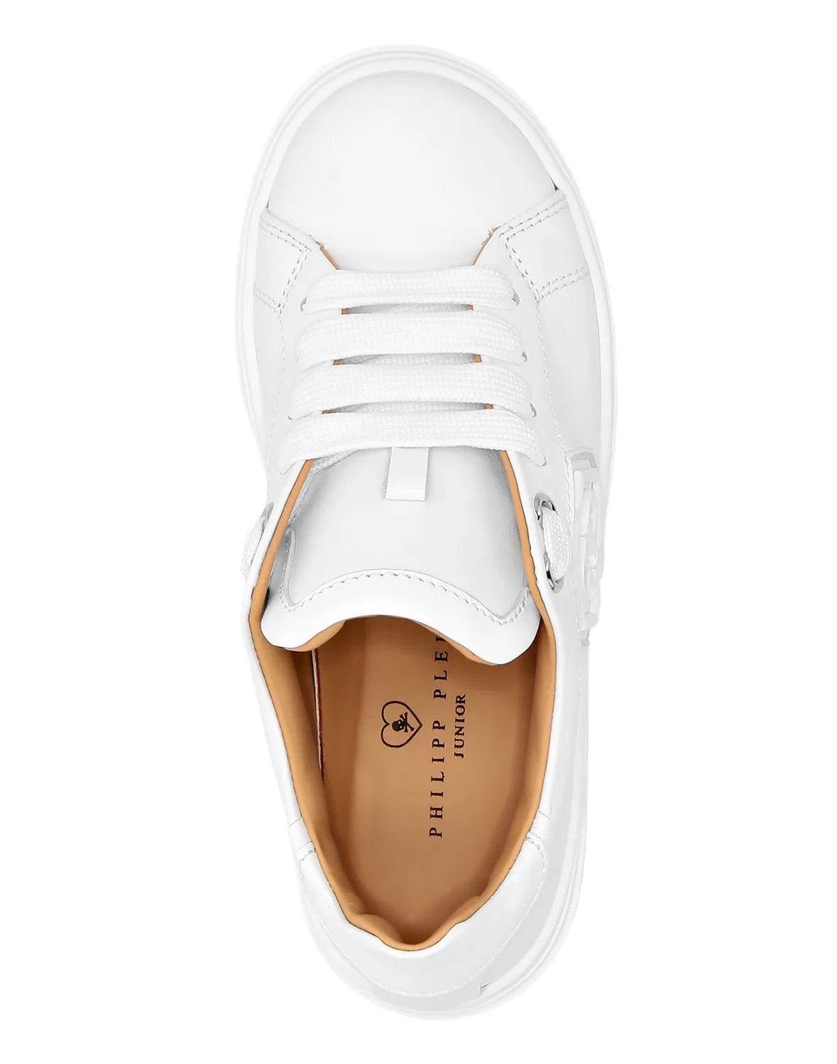 Детские кроссовки низкие с кожаным верхом Hexagon PHILIPP PLEIN, White/Black — фото 3