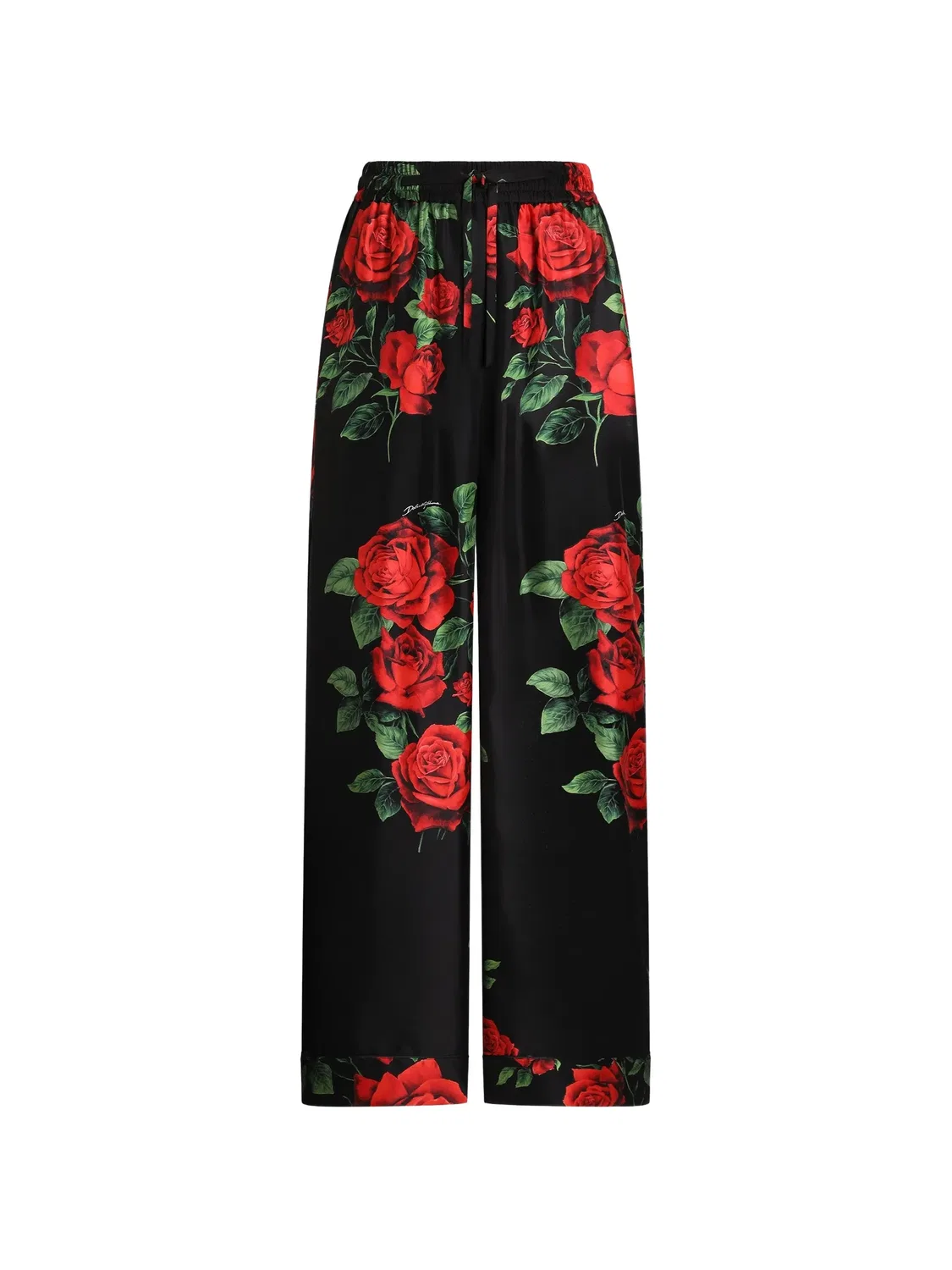Шелковые брюки с принтом роз Dolce & Gabbana, черный
