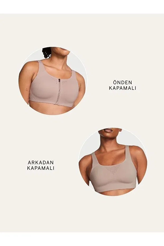 Женский спортивный бюстгальтер с принтом Featherweight Max Front Zipper Sports Bra Victoria'S Secret, Olive Green — фото 4