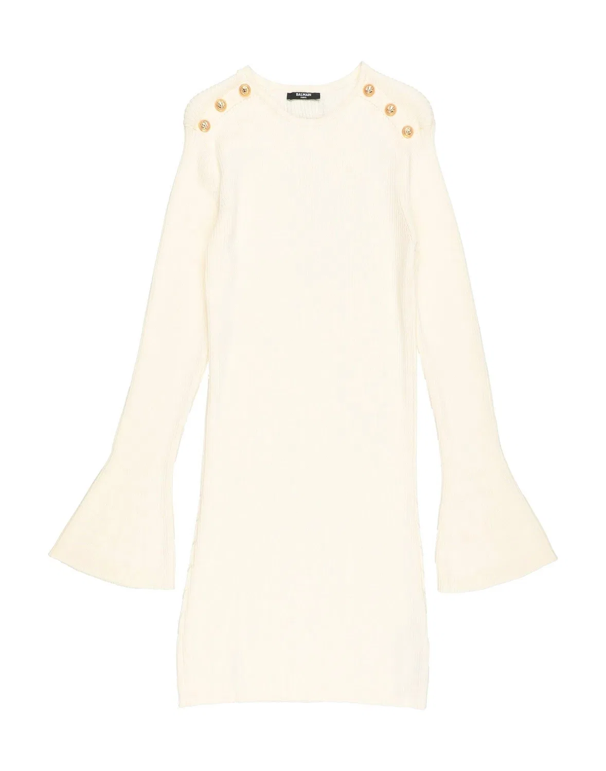 Детское платье для девочек с воротником-стойкой Ribbed-Knit Balmain, кремовый