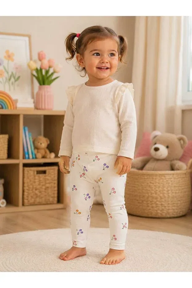 Детские леггинсы для девочек с принтом Children'S cherry patterned leggings Markasız Ucuz, Multicolor