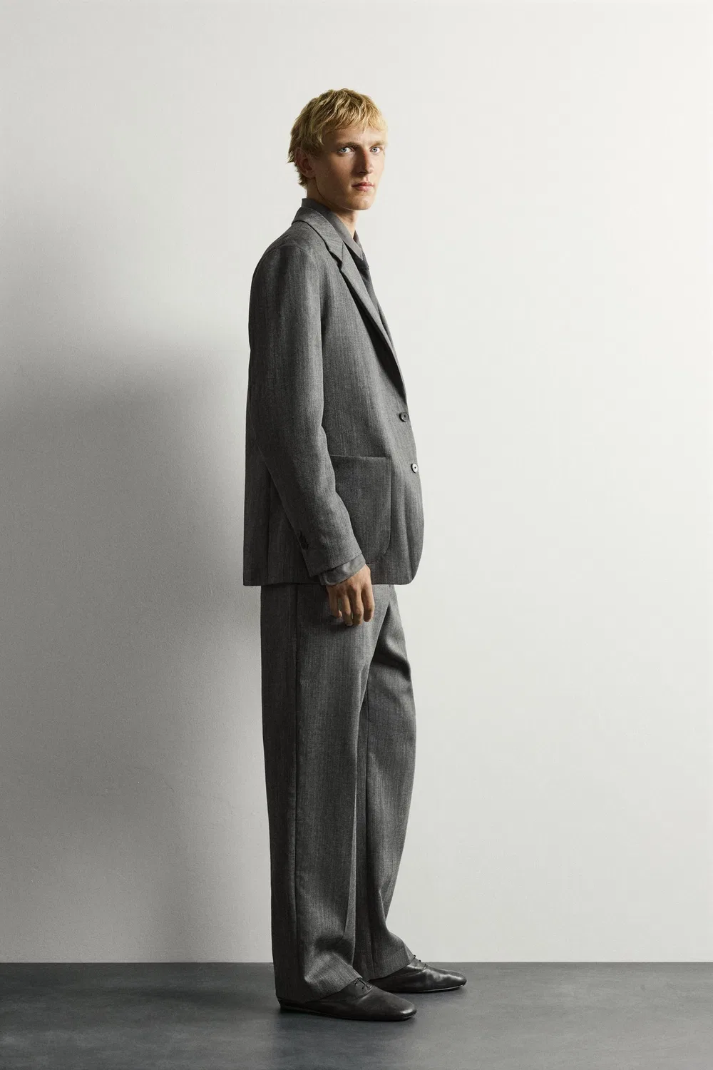 Блейзер костюма свободного кроя, 100% шерсть. ZARA, Anthracite grey — фото 4
