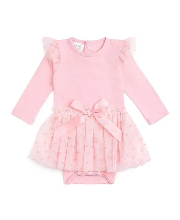 Детский комбинезон с длинным рукавом Flocked Heart Tiered Long Sleeve Tutu Bodysuit Sweet Wink, Soft Pink