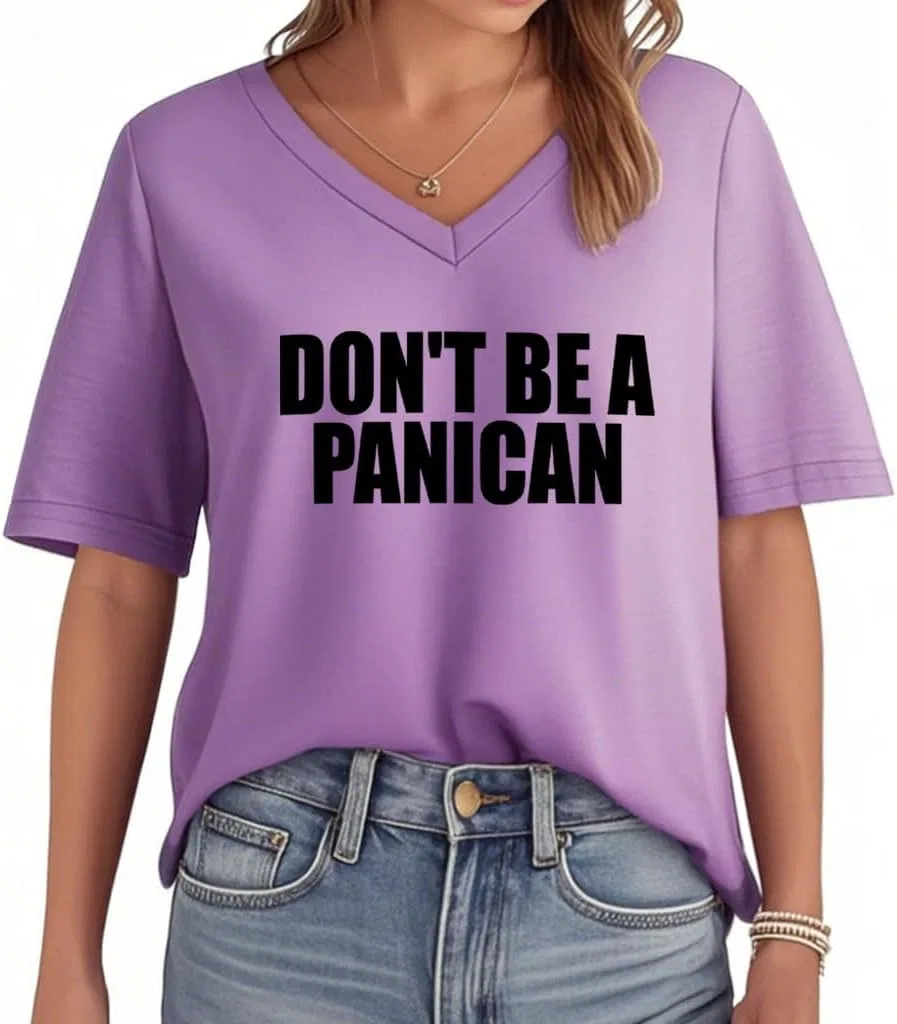 Женская футболка с принтом Letter Print Don't Be A PANICAN, Purple-v