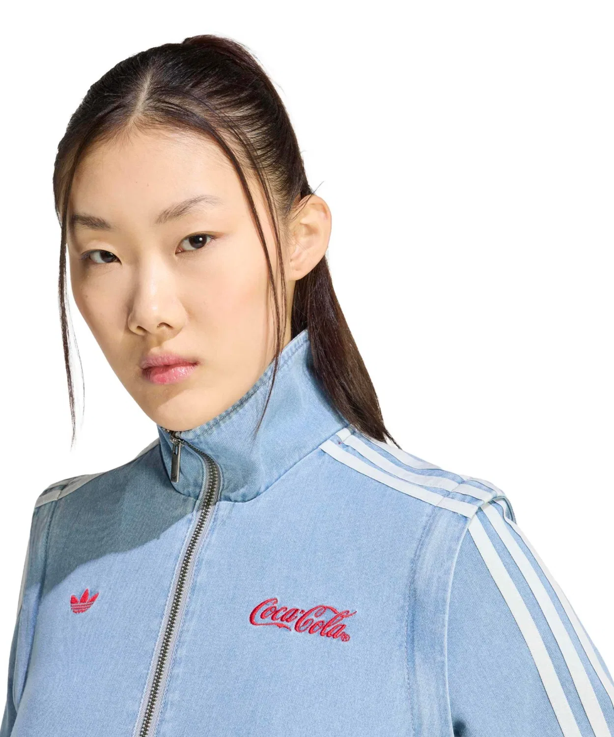 Женская джинсовая куртка с принтом Firebird Reg Denim Track Top, Adidas, Light Indigo Blue — фото 3
