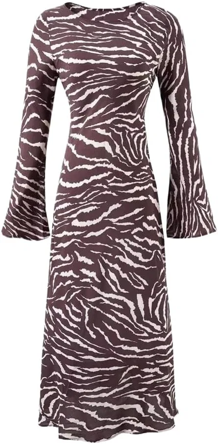 Женское платье с зебровым принтом A-line, Ankle Length, Polyester, Pic Color