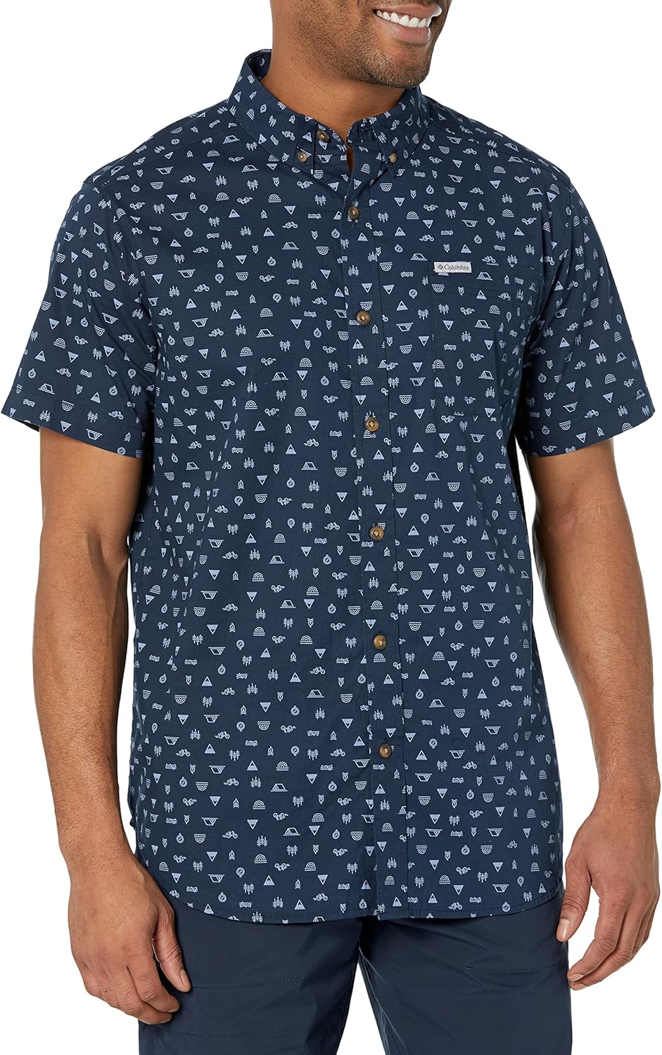 

Мужская рубашка Columbia Rapid Rivers с коротким рукавом и принтом, Collegiate Navy Camp Icon