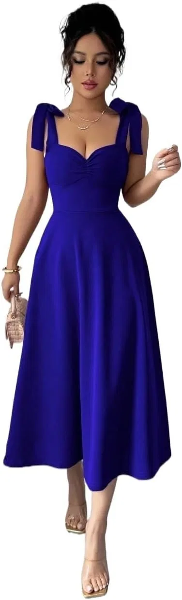 Женское повседневное платье миди A-силуэта с завязкой на талии, Royal Blue