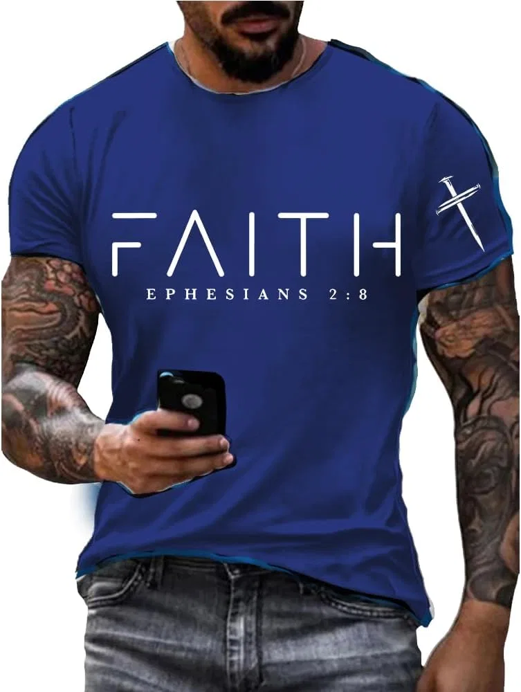 Мужская футболка с принтом Faith Ephesians 2:8, Blue