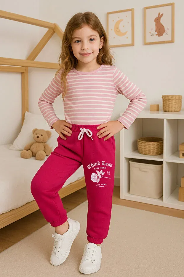 Детские спортивные штаны для девочек с принтом Fulla Moda, Fuchsia
