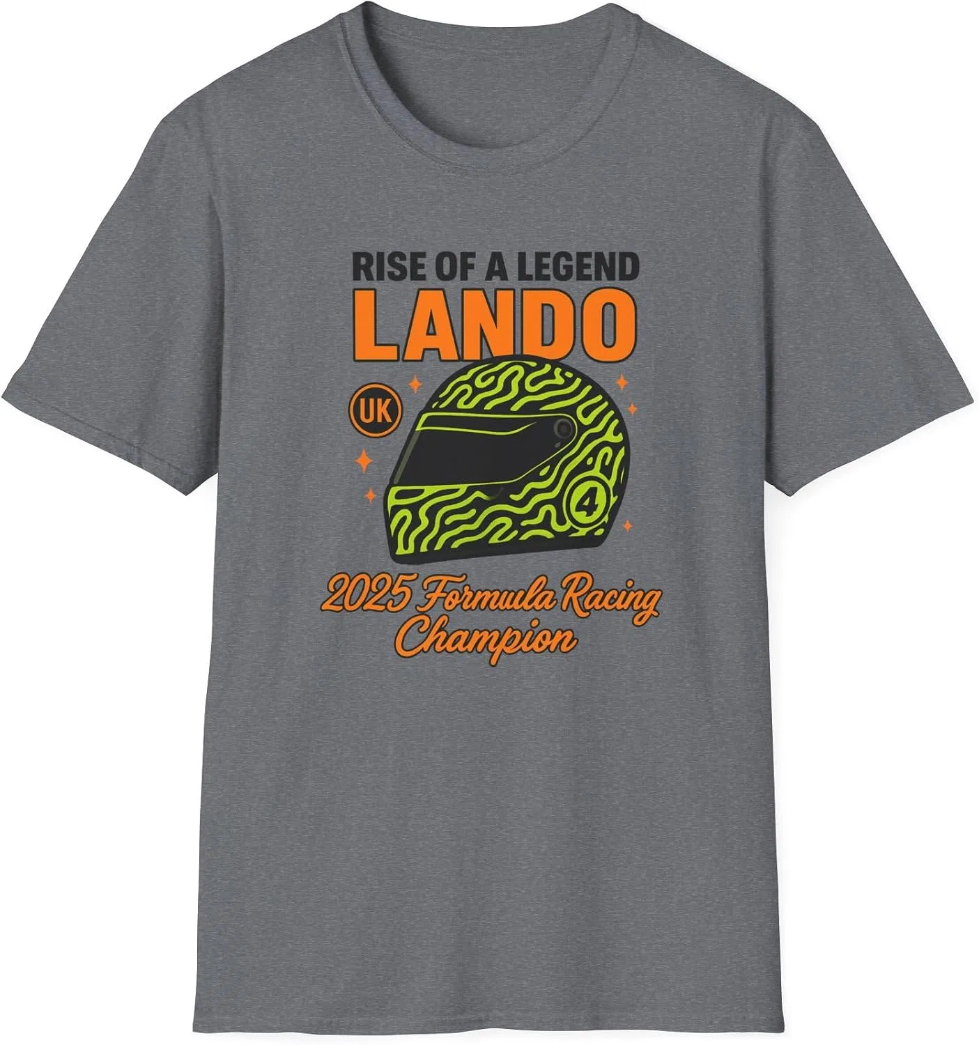 Женская футболка с принтом Salute to Norris, Formula Racing Champion 2025, Retro Lando Helmet Tee, Rise of a Legend Tshirt, графитовый меланж