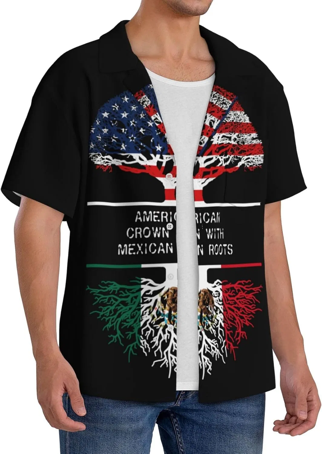 Мужская повседневная рубашка с кубинским воротником America Crown with Mexican Roots, Black — фото 2