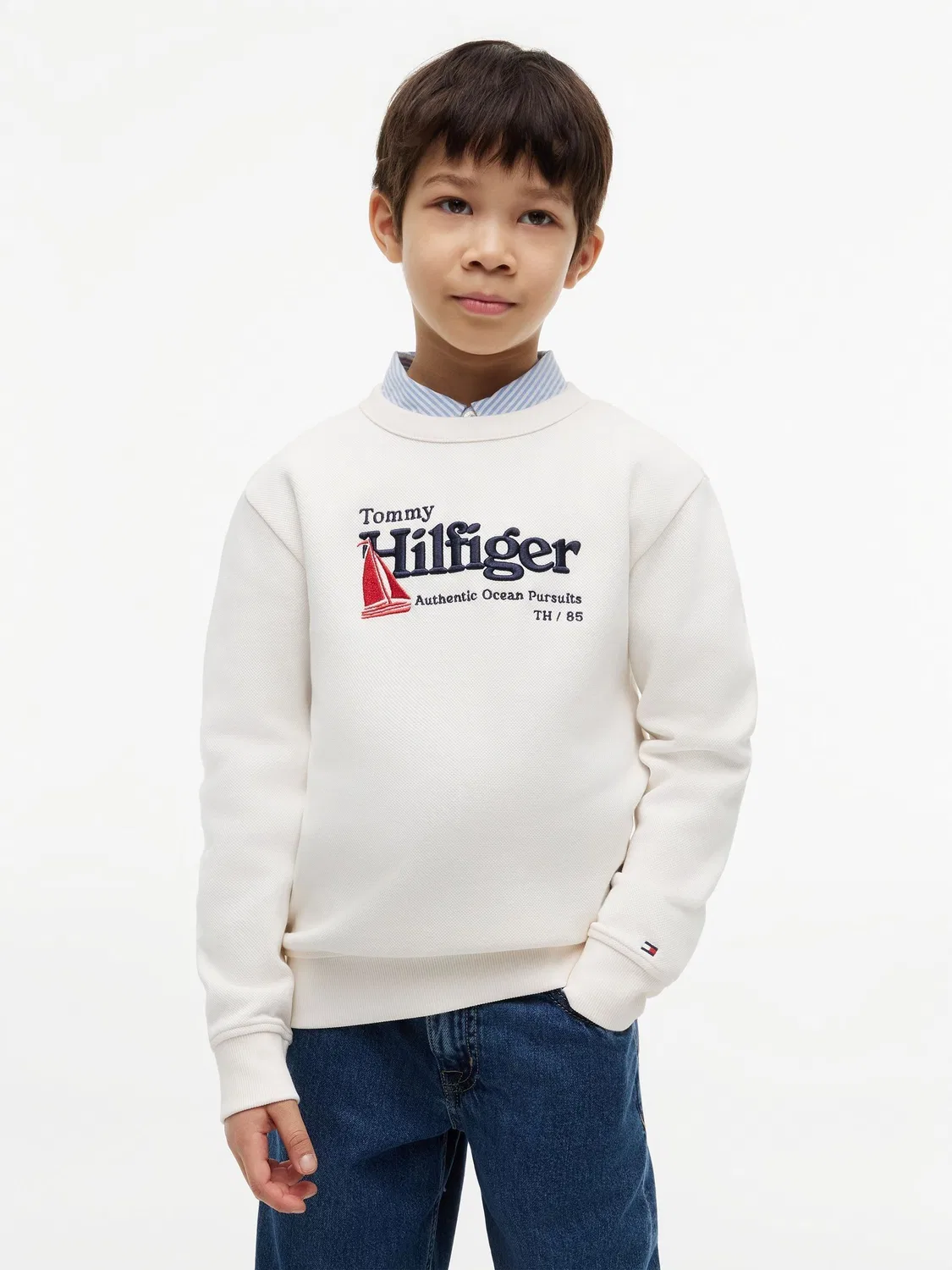 Свитшот с вышивкой, пике Tommy Hilfiger, белый