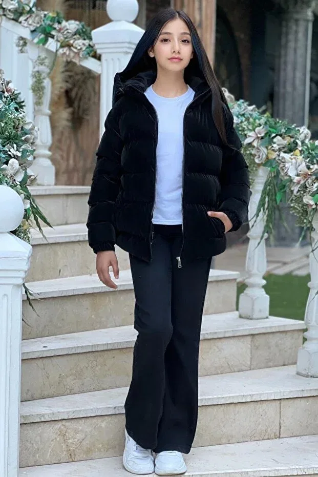 Детское зимнее пальто для девочек с капюшоном Zaziko Kids, Black — фото 4