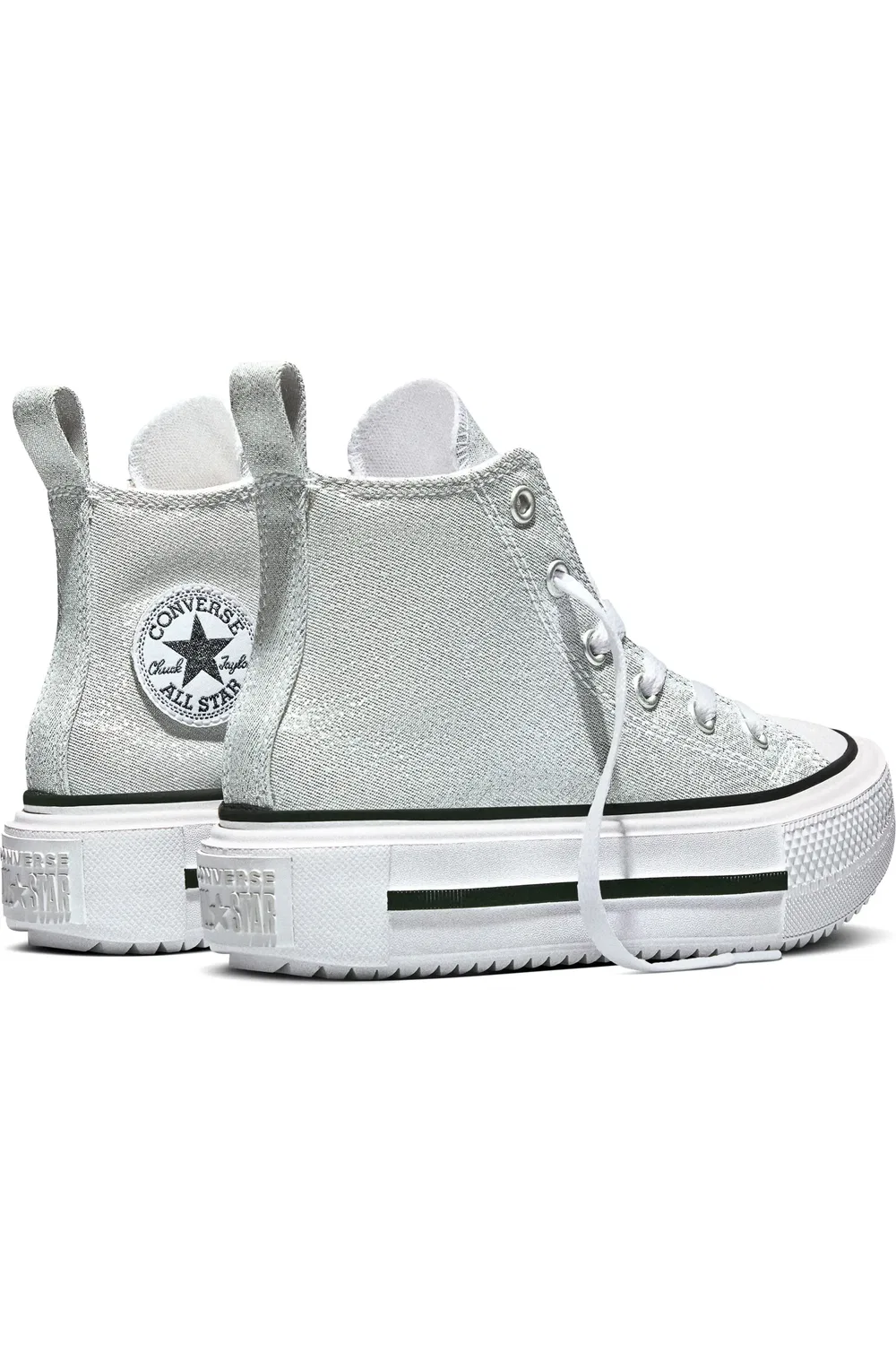 Кроссовки детские на двойной платформе Chuck Taylor All Star Lift Double Stack Converse, Light Grey/Silver/White — фото 2