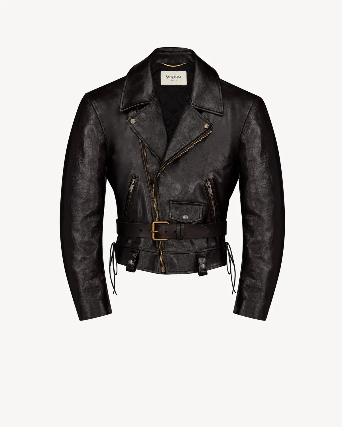 Косуха на шнуровке из зернистой кожи SAINT LAURENT, коричневый — фото 3