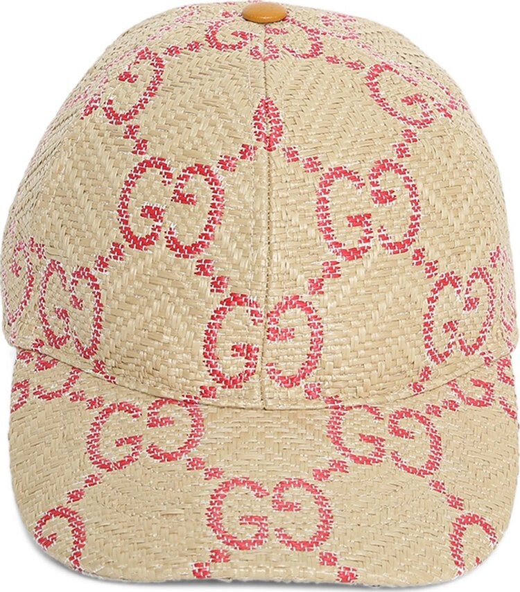 Бейсболка Gucci GG Raffia Effect Baseball Hat Beige/Red, бежевый