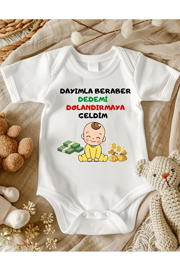 Детское боди для девочек с принтом Fun baby bodysuit with uncle and grandfather written on it Lupi, Green Red
