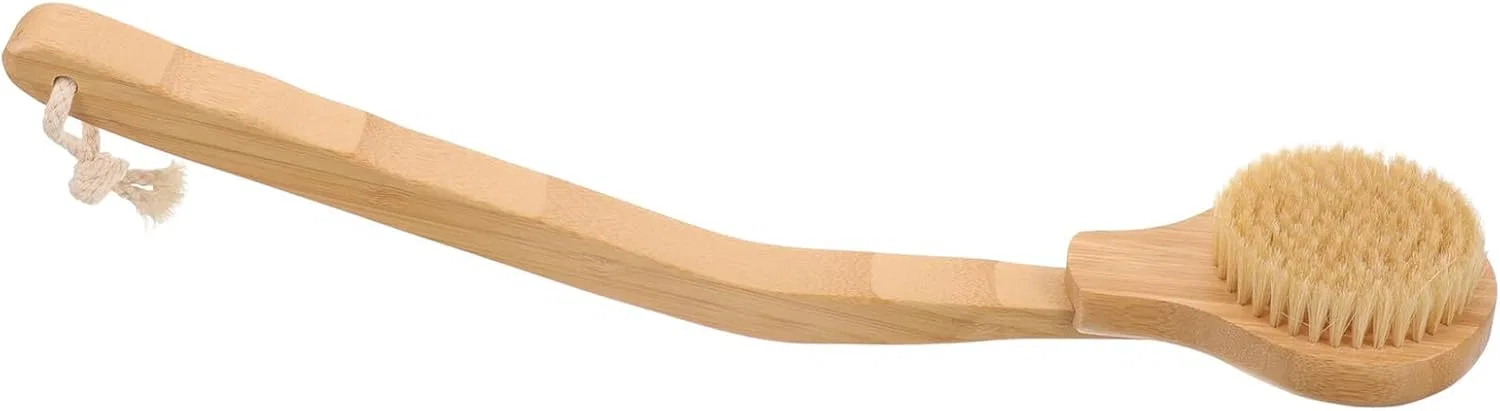Щетка для тела с длинной ручкой, SOLUSTRE, из натуральной щетины, 42x8.5x4 см, Khaki