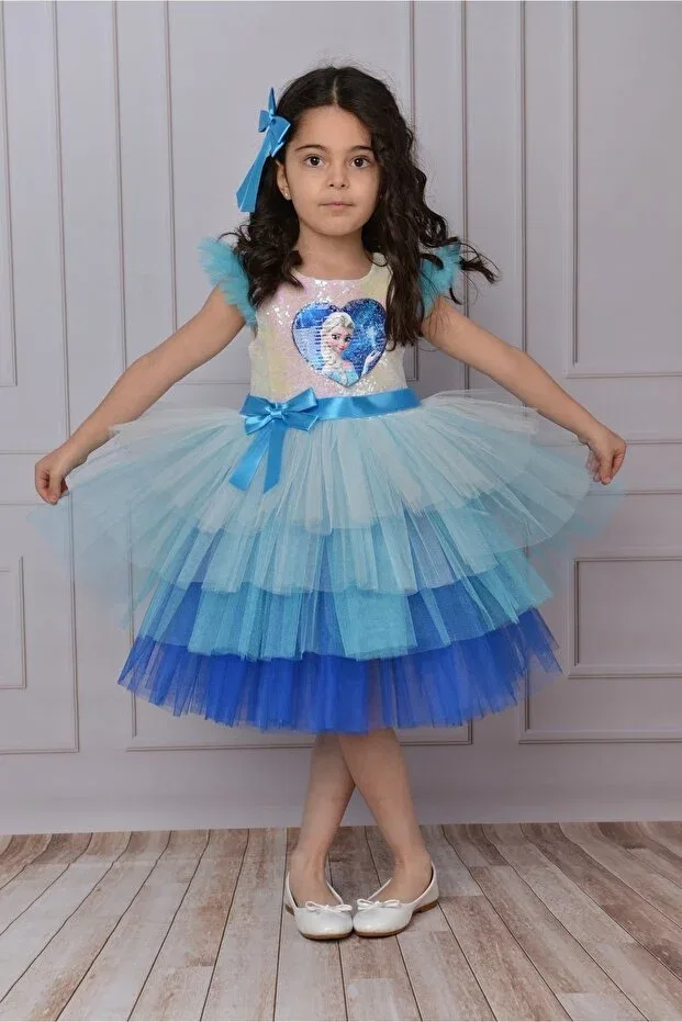 Детское платье для девочек с принтом Elsa sequin birthday princess costume and dress Delfini Kids, Mixed — фото 4