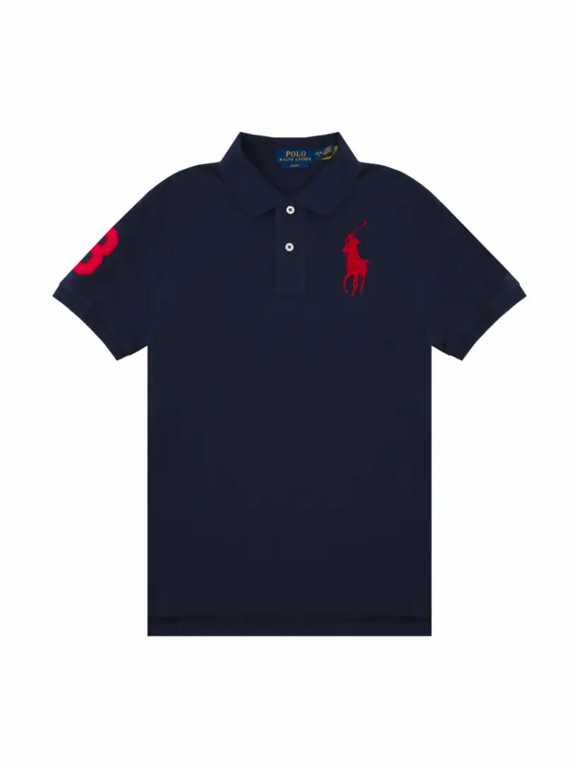 

Хлопковое поло с логотипом Ralph Lauren, тёмно-синий