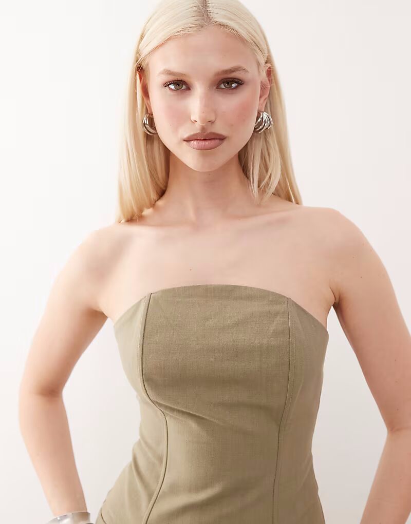 

Lioness Untamed, корсет-бандо из хлопка и льна с декоративными швами, цвет шалфей