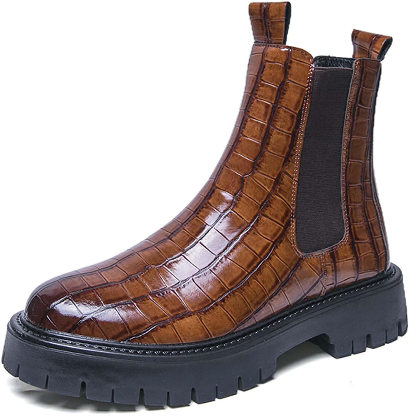 

Мужские платформенные ботинки Челси Ретро высокие деловые повседневные формальные короткие ботинки модный дизайн с эластичной боковой вставкой против скольжения, удобные Generic, коричневый